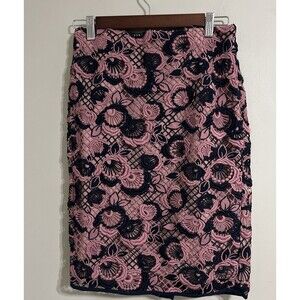 Ann Taylor Womens Pencil Skirt Embroidered Lace Size 2p Knee Length Pink